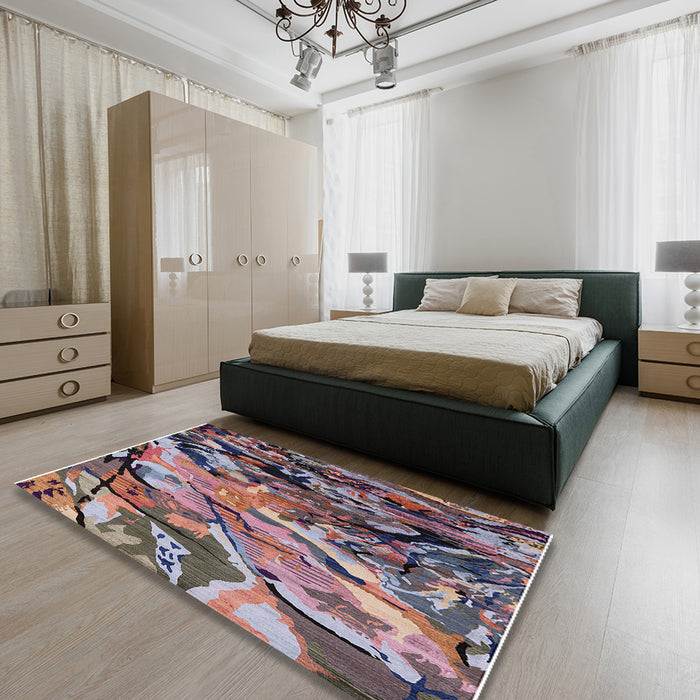 Machine Washable Industrial Modern Velvet Maroon Purple Rug in a Bedroom, wshurb2828