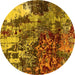 Round Oriental Yellow Industrial Rug, urb2829yw