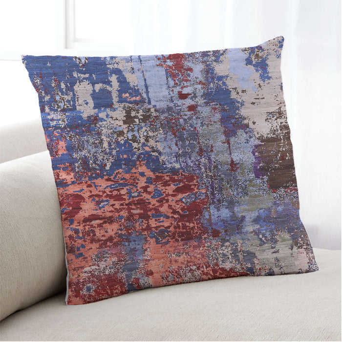 Lifestyle Image of Mid-Century Modern Urban Square Velvet Maroon Purple Throw Pillow, 18 inch by 18 inch, pwurb2829