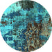 Round Oriental Turquoise Industrial Rug, urb2829turq