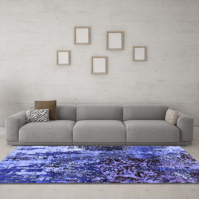 Machine Washable Oriental Blue Industrial Rug in a Living Room, wshurb2829blu