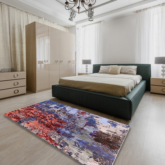 Machine Washable Industrial Modern Velvet Maroon Purple Rug in a Bedroom, wshurb2829