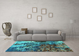 Machine Washable Oriental Turquoise Industrial Area Rugs in a Living Room,, wshurb2829turq