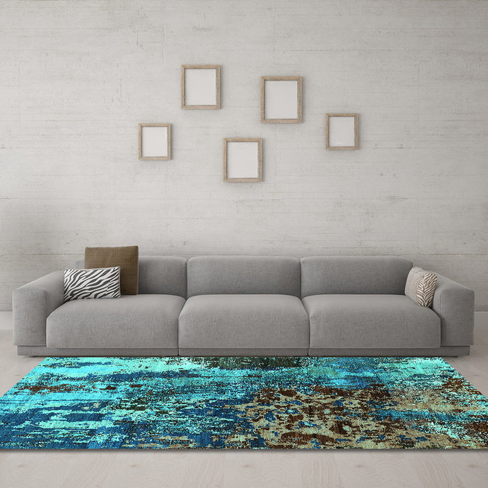 Machine Washable Oriental Turquoise Industrial Area Rugs in a Living Room,, wshurb2829turq