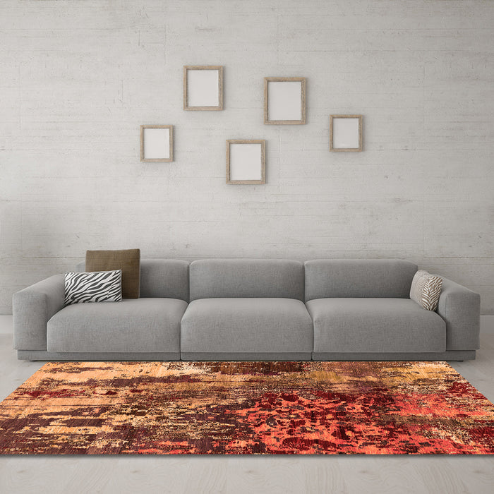 Machine Washable Oriental Orange Industrial Area Rugs in a Living Room, wshurb2829org