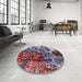 Round Machine Washable Industrial Modern Velvet Maroon Purple Rug in a Office, wshurb2829