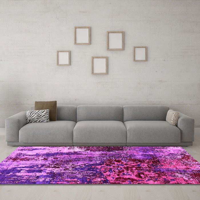 Machine Washable Oriental Pink Industrial Rug in a Living Room, wshurb2829pnk