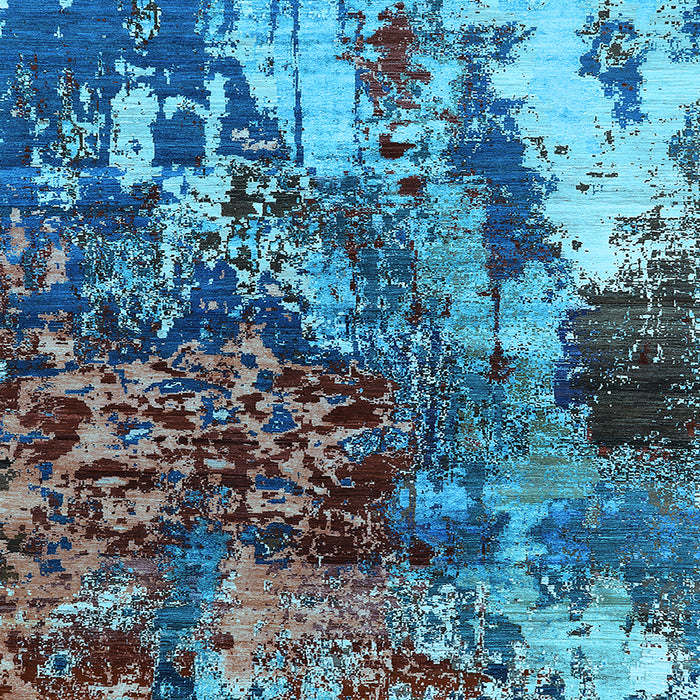 Square Machine Washable Oriental Light Blue Industrial Rug, wshurb2829lblu