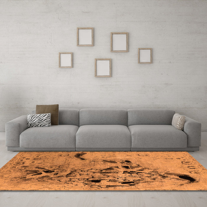 Machine Washable Oriental Orange Industrial Area Rugs in a Living Room, wshurb2830org