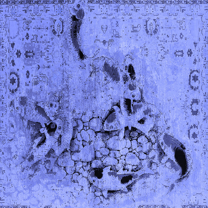 Square Machine Washable Oriental Blue Industrial Rug, wshurb2830blu