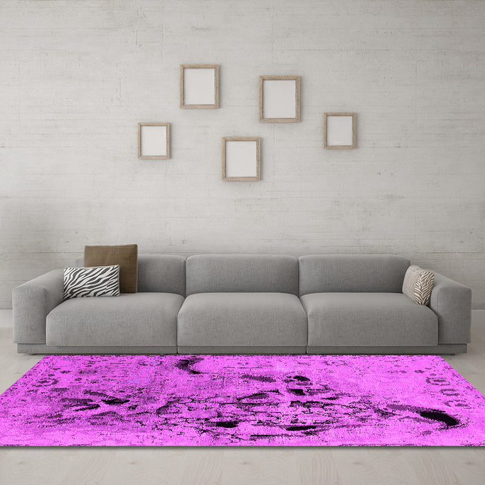 Machine Washable Oriental Pink Industrial Rug in a Living Room, wshurb2830pnk