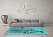 Machine Washable Oriental Turquoise Industrial Area Rugs in a Living Room,, wshurb2830turq