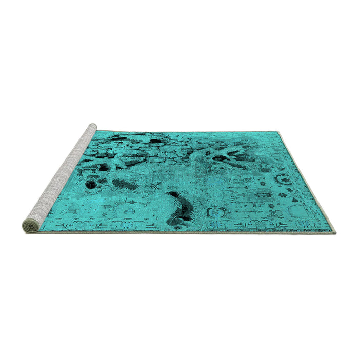Sideview of Machine Washable Oriental Turquoise Industrial Area Rugs, wshurb2830turq