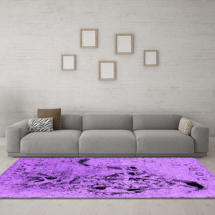 Machine Washable Oriental Purple Industrial Area Rugs in a Living Room, wshurb2830pur