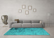 Machine Washable Oriental Turquoise Industrial Area Rugs in a Living Room,, wshurb2831turq