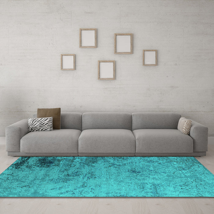 Machine Washable Oriental Turquoise Industrial Area Rugs in a Living Room,, wshurb2831turq