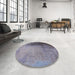 Round Mid-Century Modern Purple Oriental Rug in a Office, urb2832