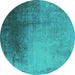 Round Machine Washable Oriental Turquoise Industrial Area Rugs, wshurb2832turq