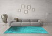 Machine Washable Oriental Turquoise Industrial Area Rugs in a Living Room,, wshurb2832turq