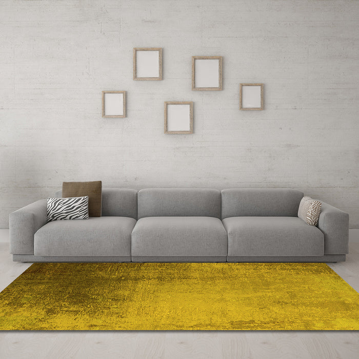 Machine Washable Oriental Yellow Industrial Rug in a Living Room, wshurb2832yw