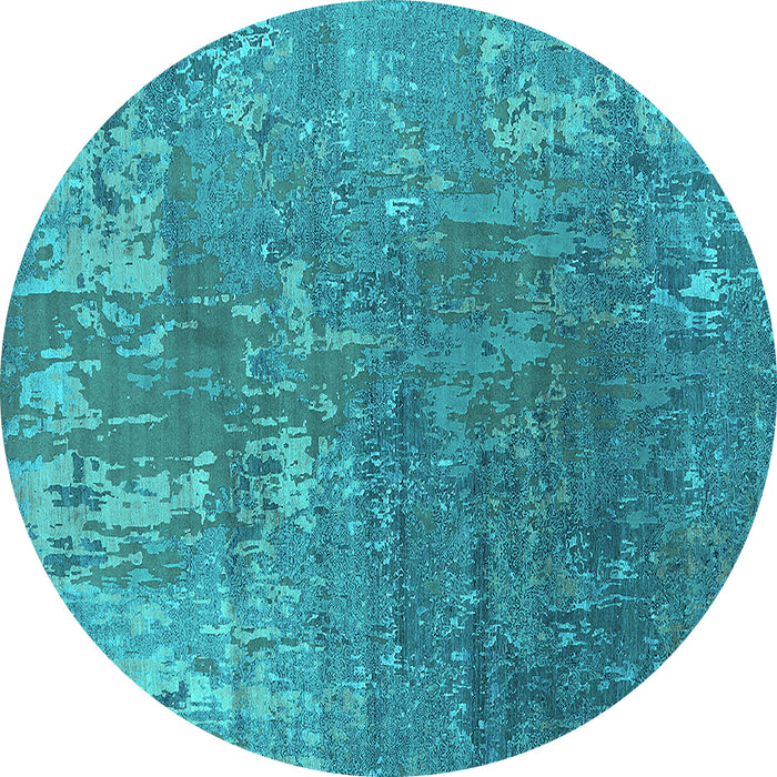 Round Oriental Turquoise Industrial Rug, urb2833turq
