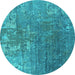 Round Oriental Turquoise Industrial Rug, urb2833turq