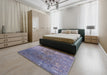 Mid-Century Modern Purple Oriental Rug in a Bedroom, urb2833