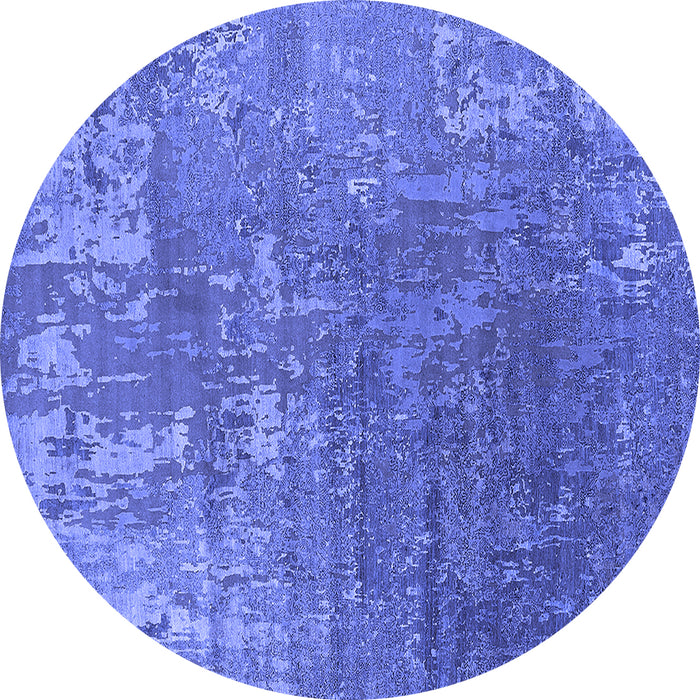 Round Machine Washable Oriental Blue Industrial Rug, wshurb2833blu