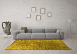 Machine Washable Oriental Yellow Industrial Rug in a Living Room, wshurb2833yw