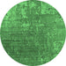 Round Oriental Emerald Green Industrial Rug, urb2833emgrn