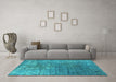 Machine Washable Oriental Turquoise Industrial Area Rugs in a Living Room,, wshurb2833turq