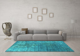 Machine Washable Oriental Turquoise Industrial Area Rugs in a Living Room,, wshurb2833turq