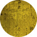Round Machine Washable Oriental Yellow Industrial Rug, wshurb2834yw