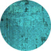 Round Machine Washable Oriental Turquoise Industrial Area Rugs, wshurb2834turq