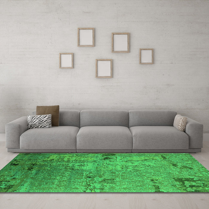 Machine Washable Oriental Green Industrial Area Rugs in a Living Room,, wshurb2834grn