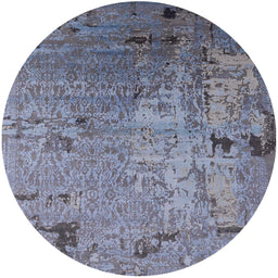 Round Machine Washable Industrial Modern Columbia Blue Rug, wshurb2834