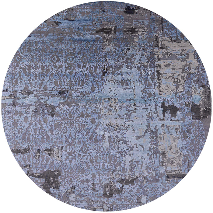 Round Machine Washable Industrial Modern Columbia Blue Rug, wshurb2834