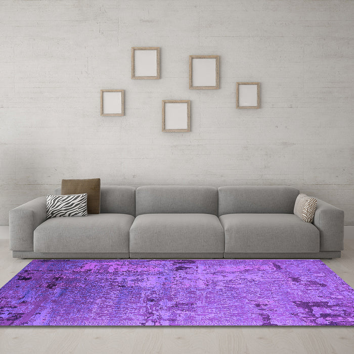 Machine Washable Oriental Purple Industrial Area Rugs in a Living Room, wshurb2834pur