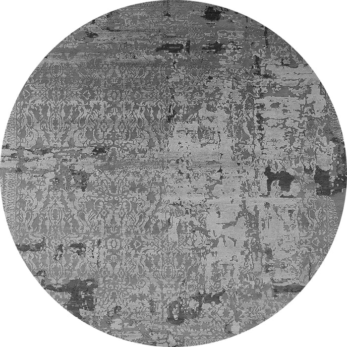 Round Machine Washable Oriental Gray Industrial Rug, wshurb2834gry
