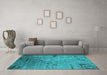 Machine Washable Oriental Turquoise Industrial Area Rugs in a Living Room,, wshurb2834turq