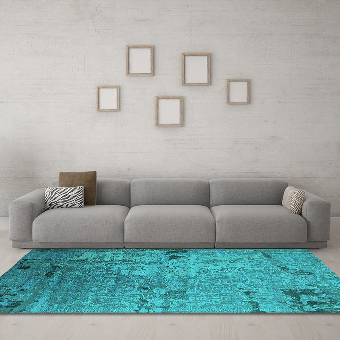 Machine Washable Oriental Turquoise Industrial Area Rugs in a Living Room,, wshurb2834turq