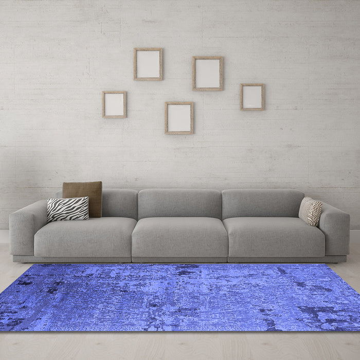Machine Washable Oriental Blue Industrial Rug in a Living Room, wshurb2834blu