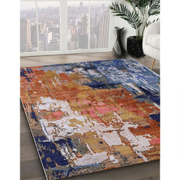 Mid-Century Modern Maroon Purple Oriental Rug in Family Room, urb2835