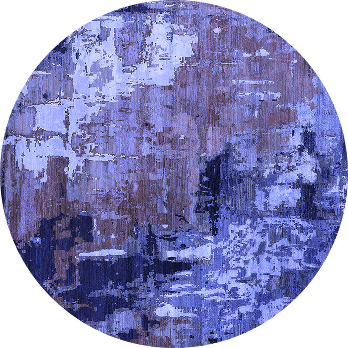 Round Machine Washable Oriental Blue Industrial Rug, wshurb2835blu