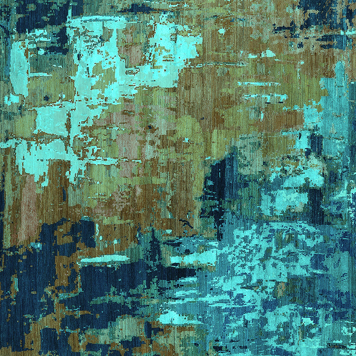 Square Oriental Turquoise Industrial Rug, urb2835turq