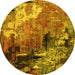 Round Oriental Yellow Industrial Rug, urb2835yw