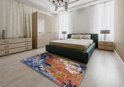 Mid-Century Modern Maroon Purple Oriental Rug in a Bedroom, urb2835