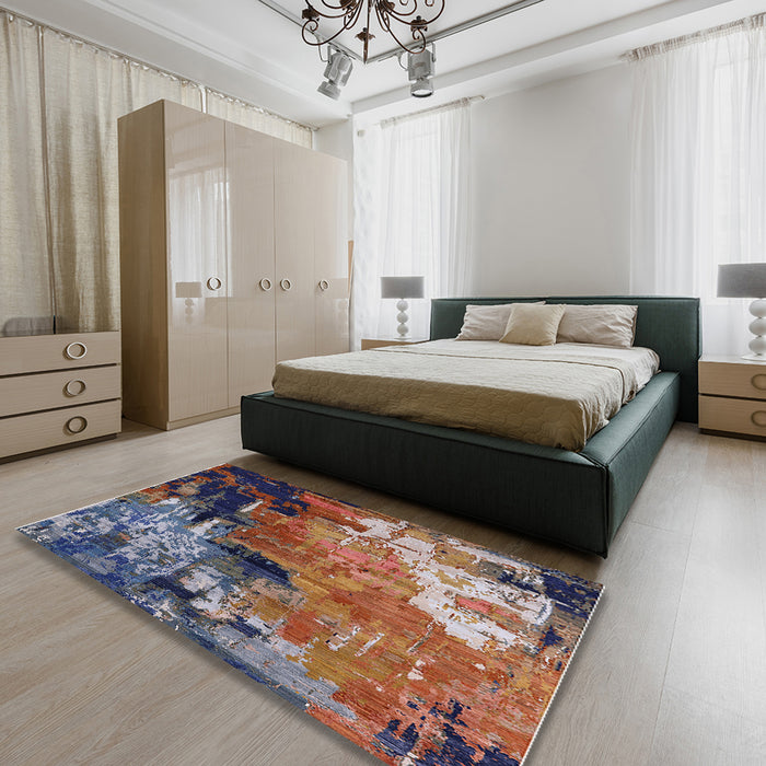 Mid-Century Modern Maroon Purple Oriental Rug in a Bedroom, urb2835