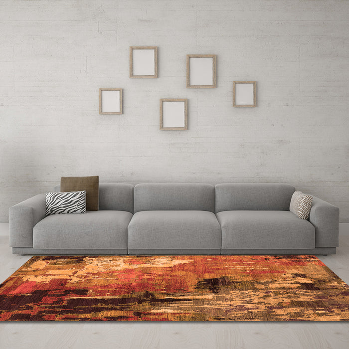 Machine Washable Oriental Orange Industrial Area Rugs in a Living Room, wshurb2835org