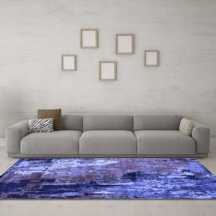 Machine Washable Oriental Blue Industrial Rug in a Living Room, wshurb2835blu